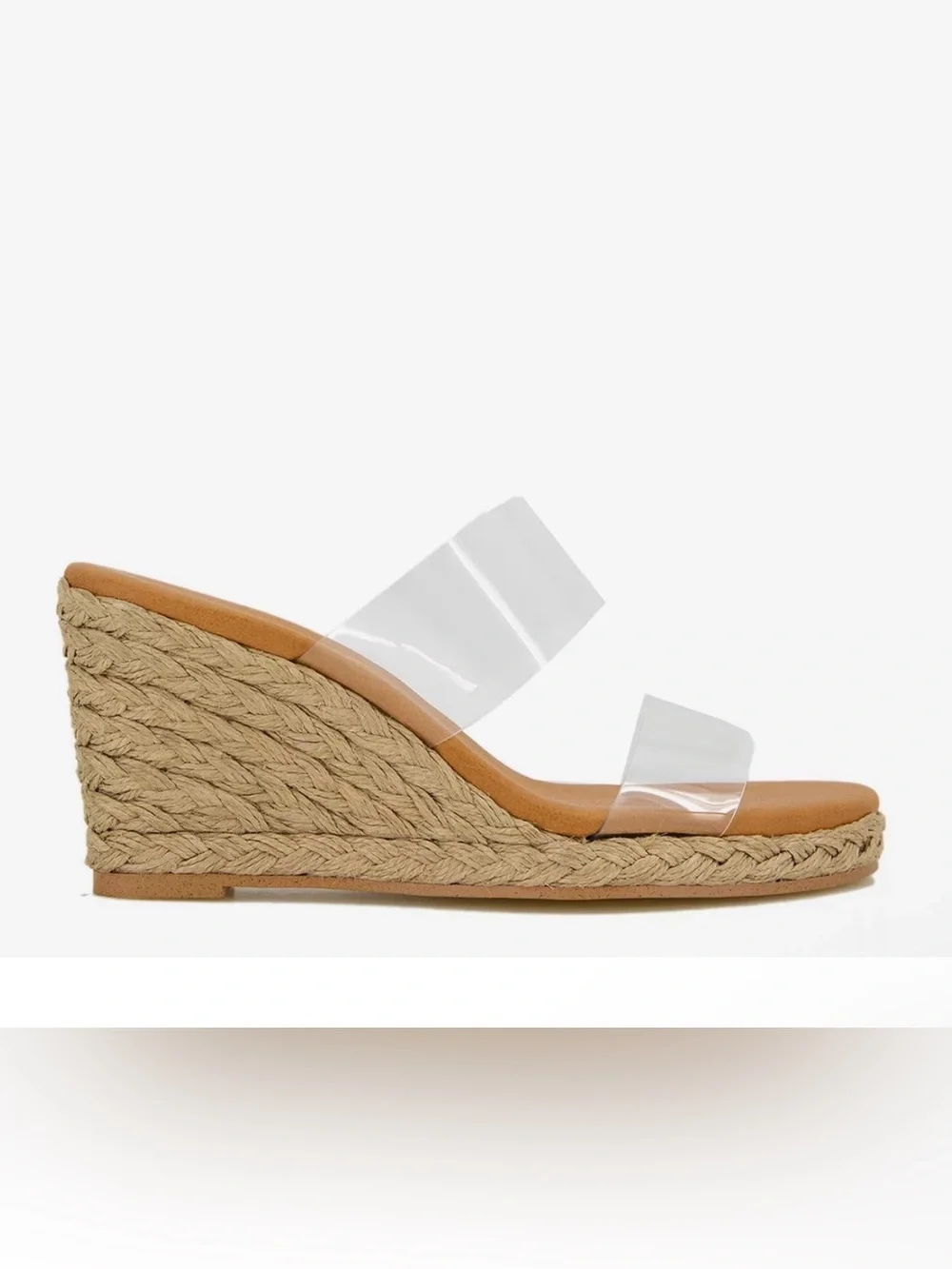 Andre Assous Clear Strap Tan Espadrille Wedge Sandals